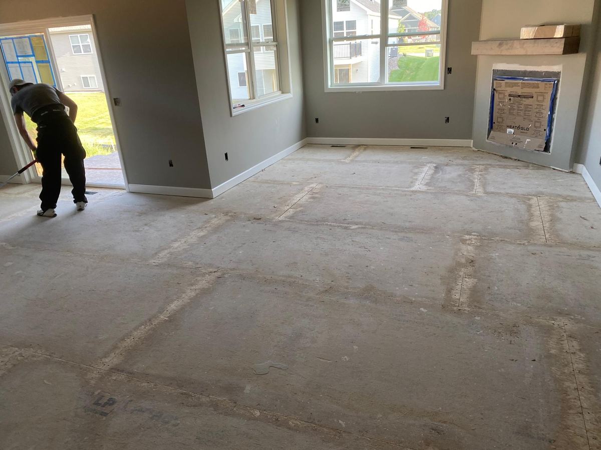 Before — subfloor in new build great room