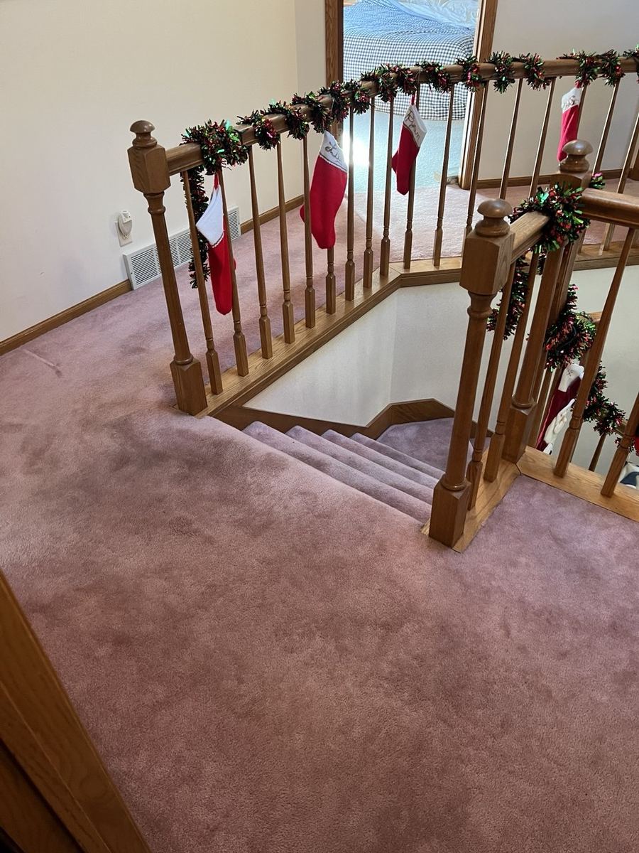 Before — carpeted landing