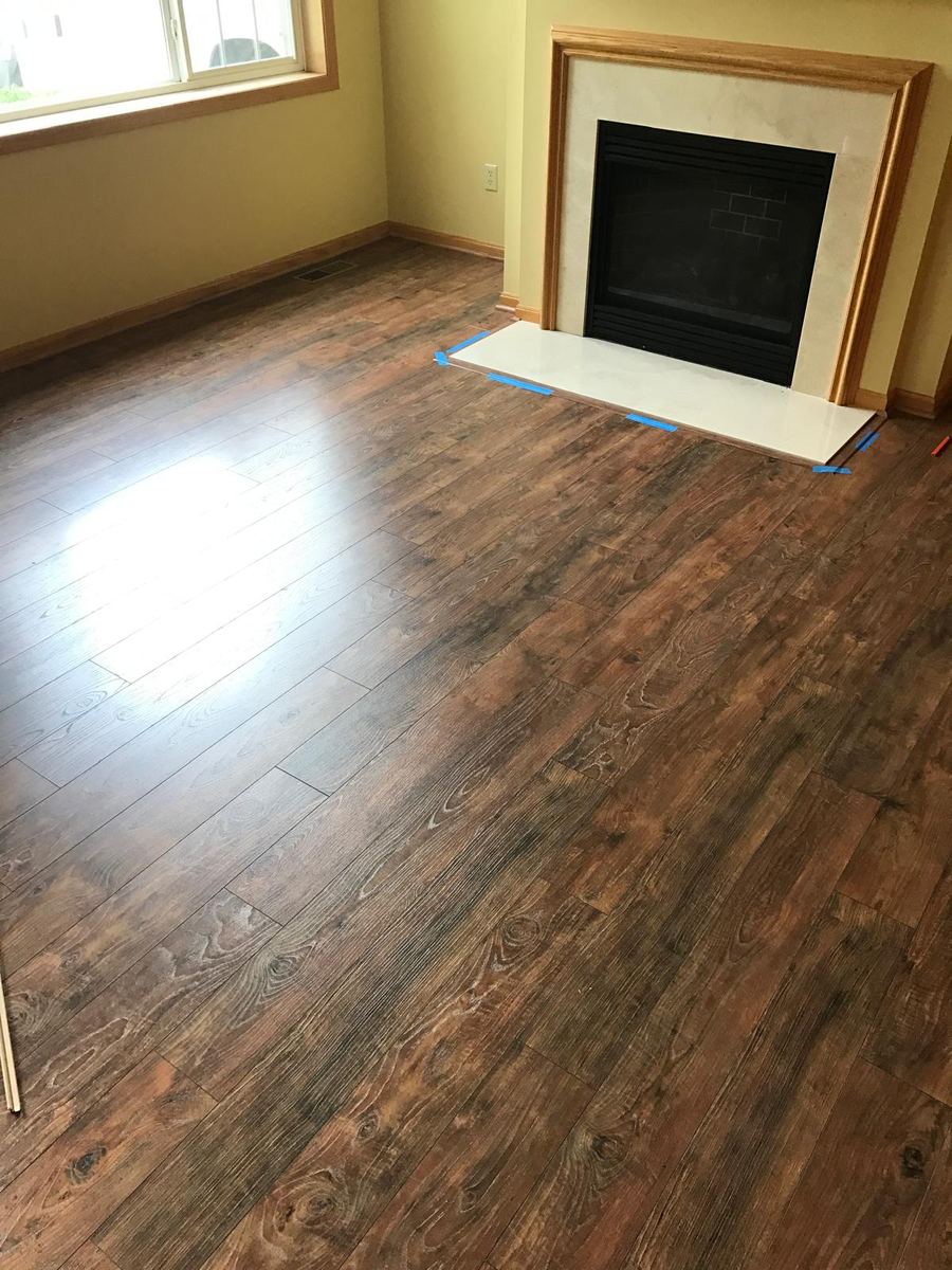 After — rustic hickory laminate living room
