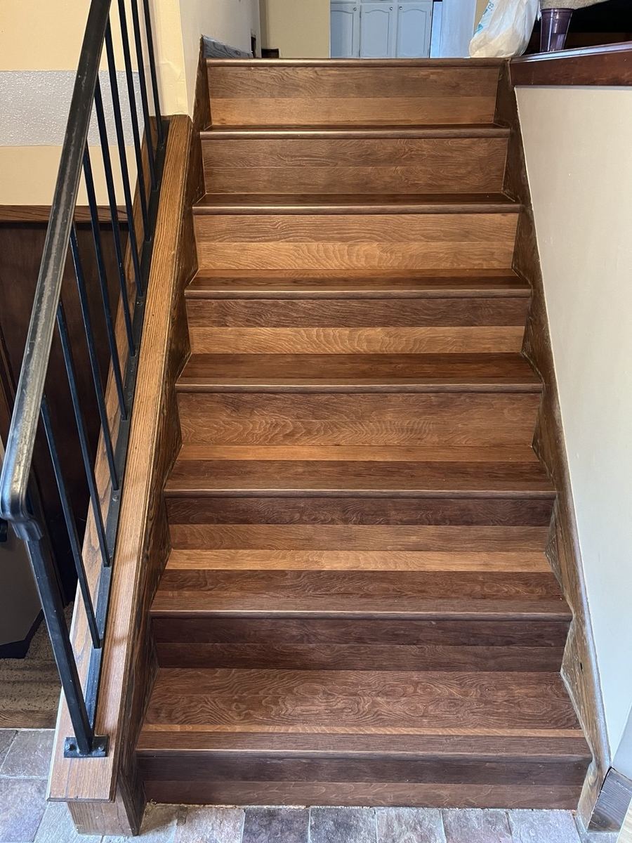 After — stained birch staircase
