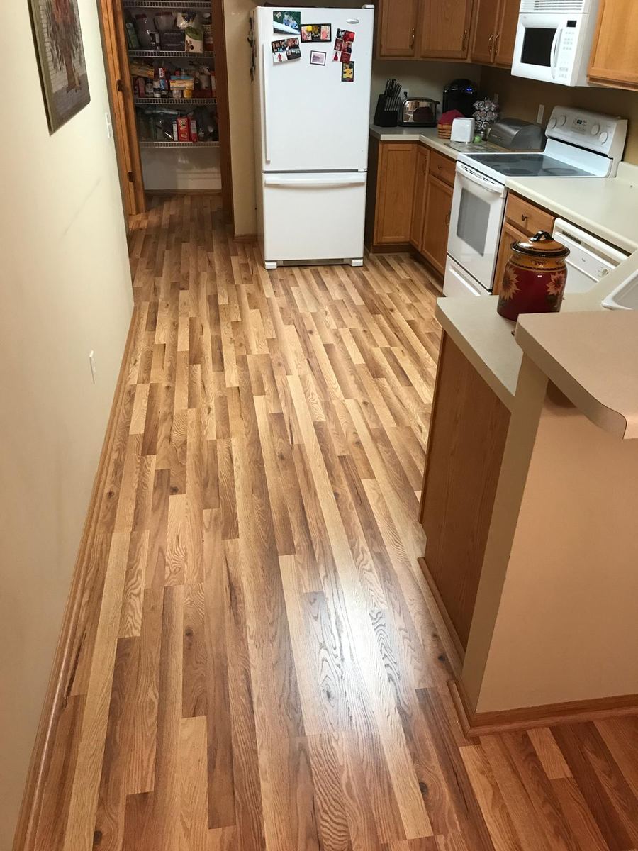 Golden oak laminate kitchen and dining