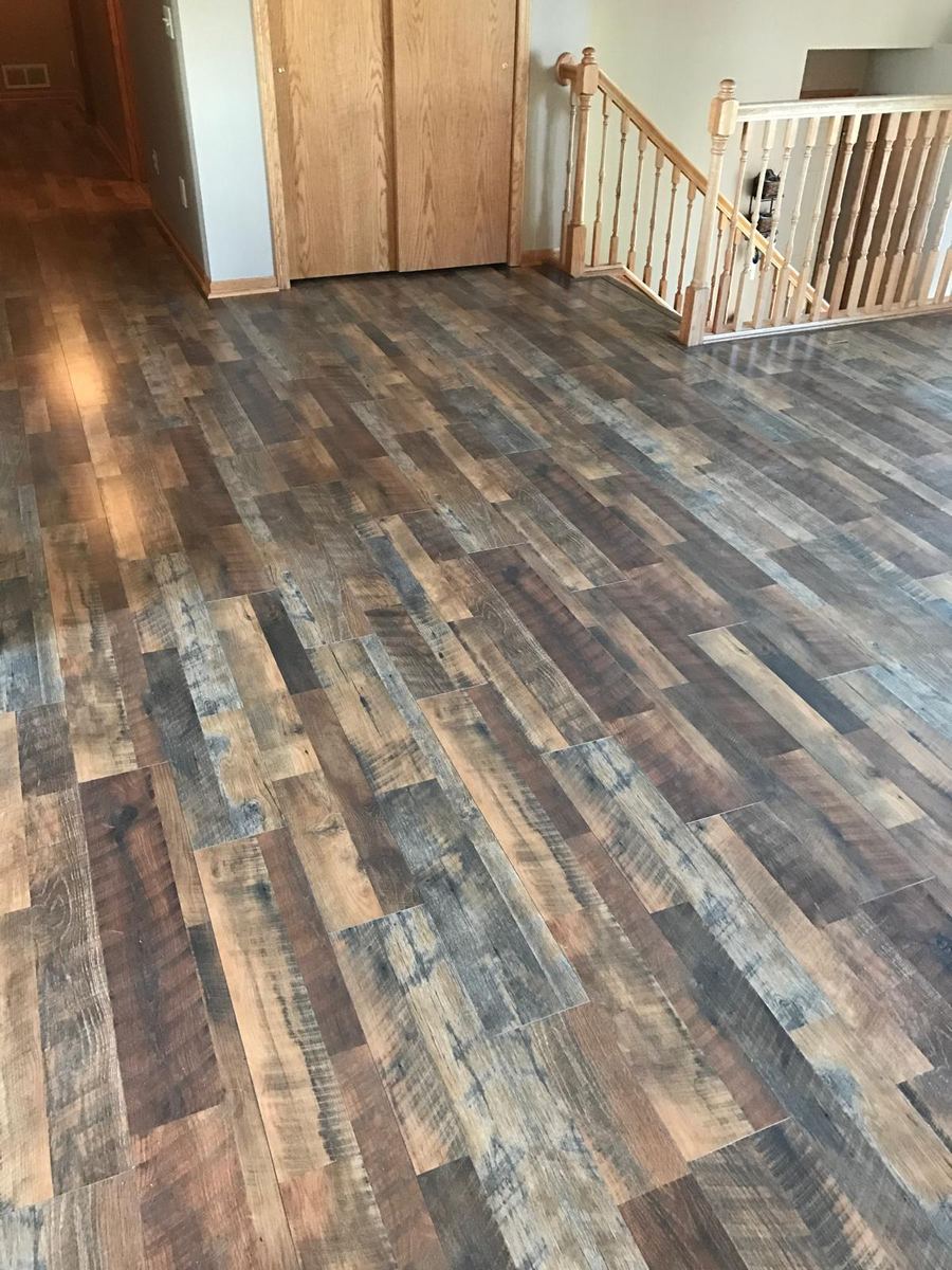 Reclaimed look laminate great room