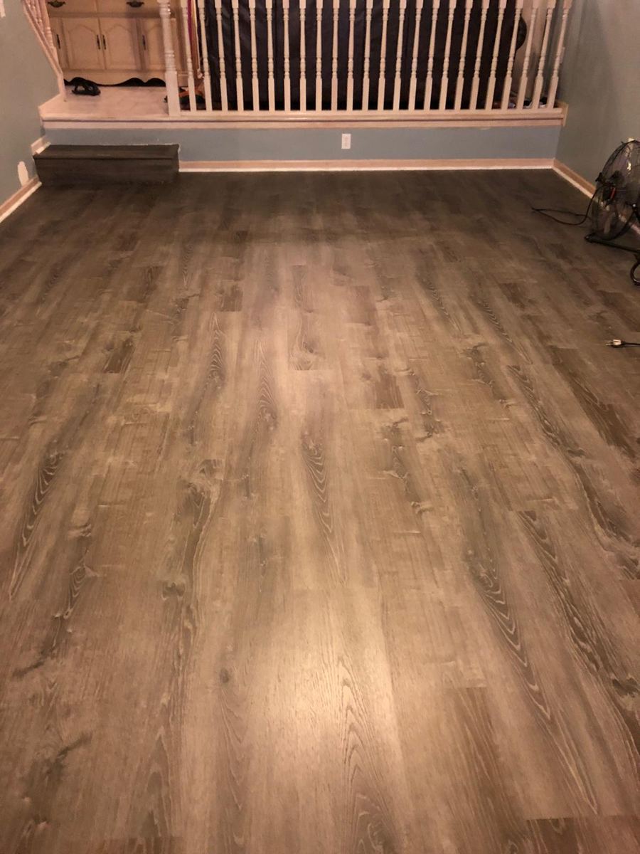 Gray LVP finished basement