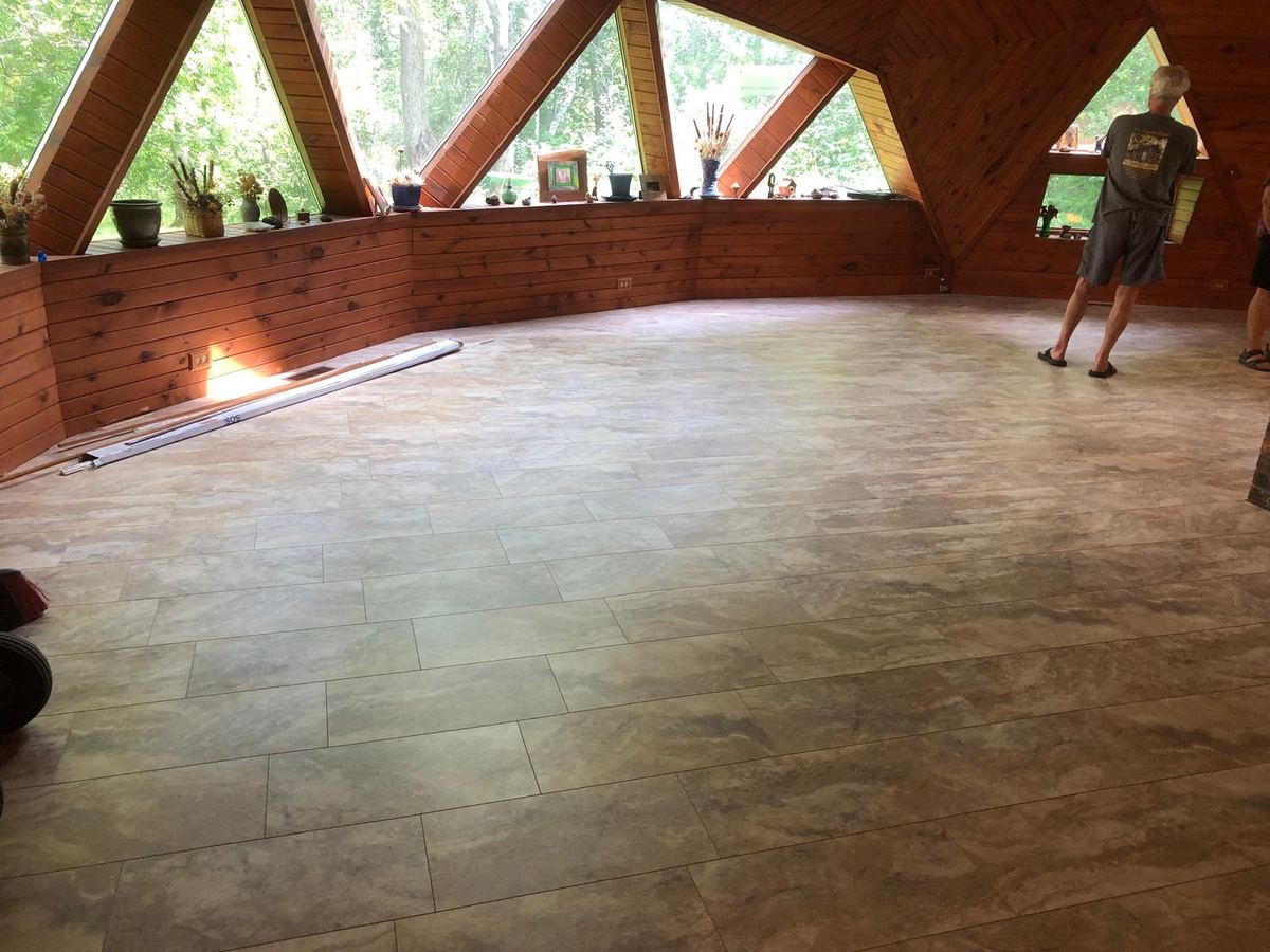 Stone look luxury vinyl tile